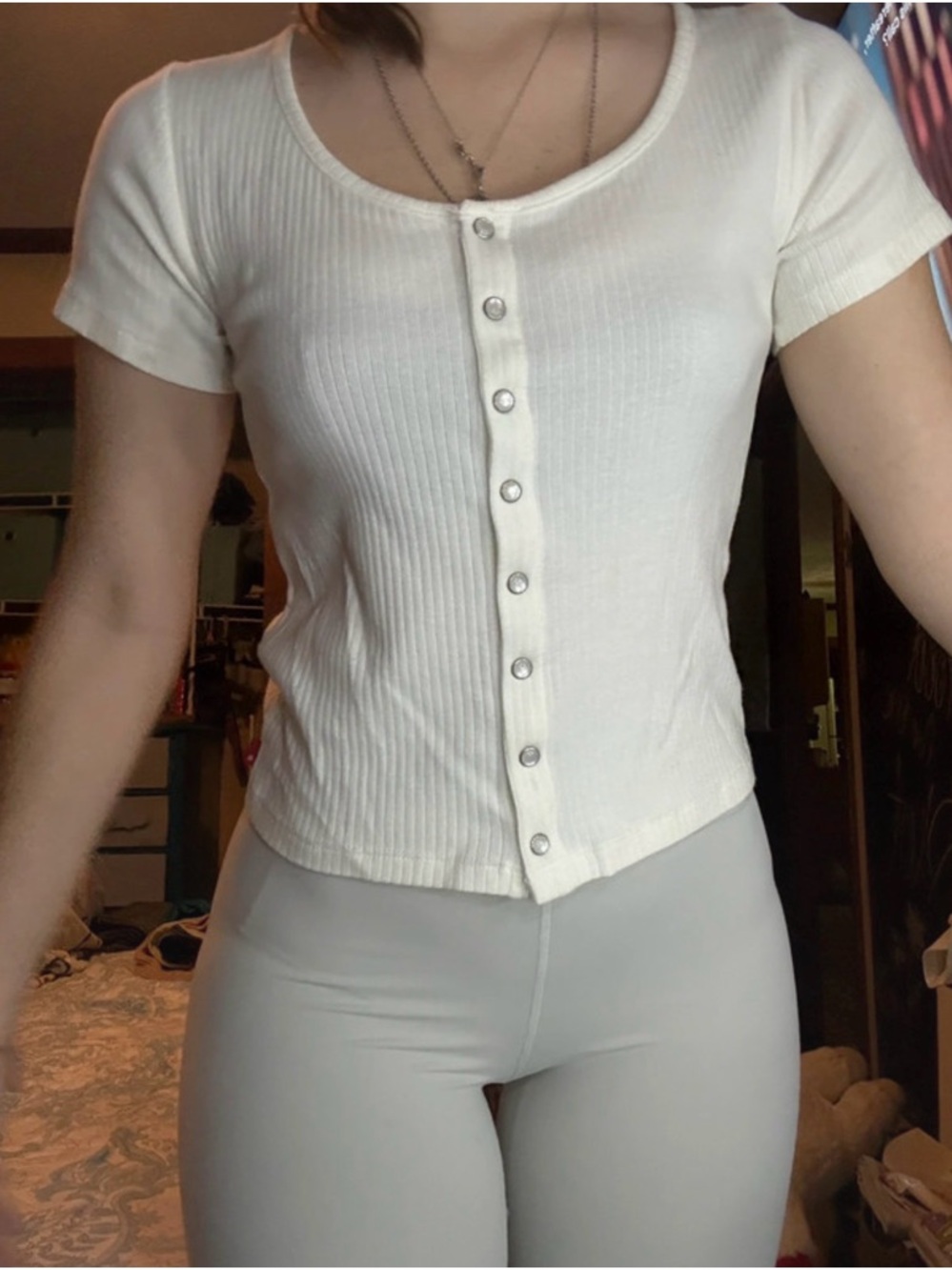 NWOT Levi's Cream Ribbed Button-Front Tee